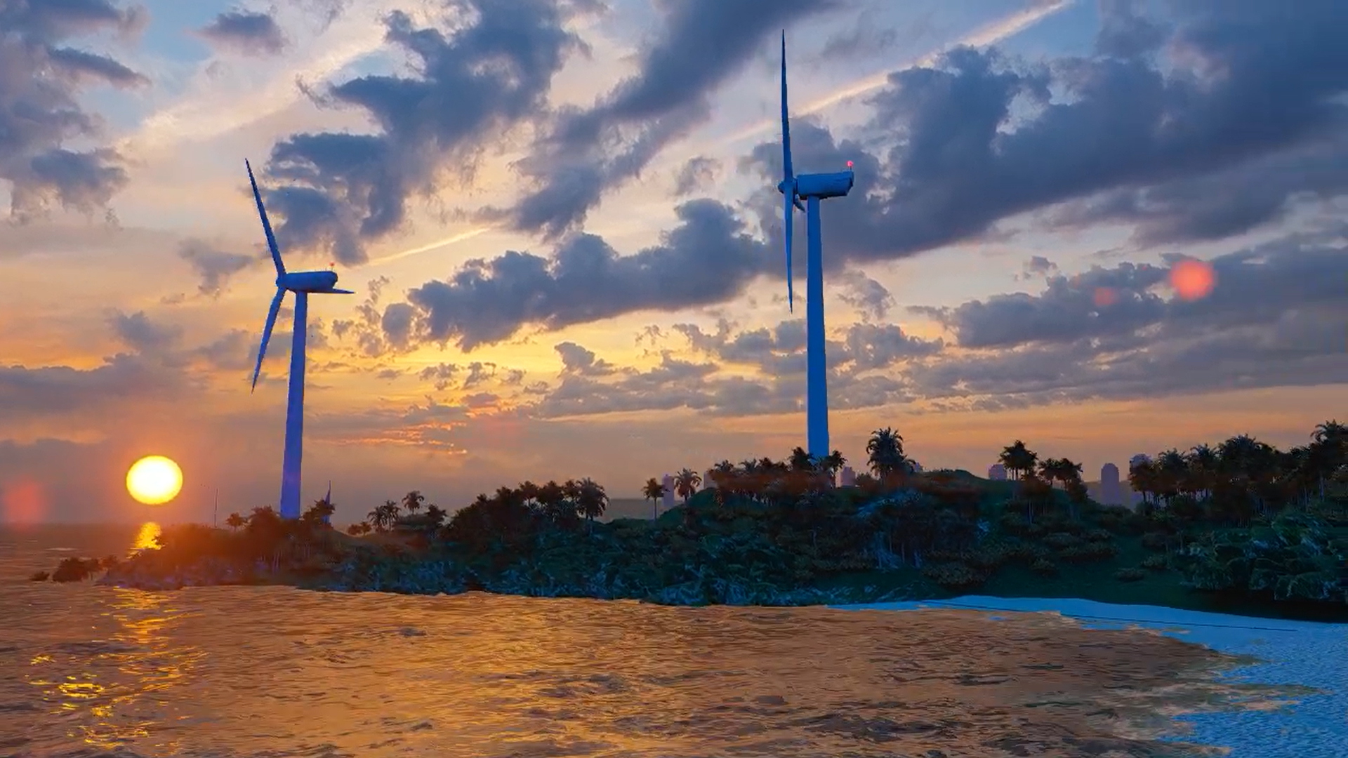 Tropical Wind Farm Sunset